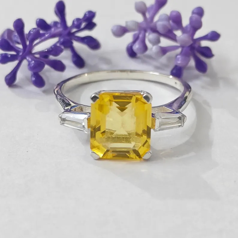 Citrine Ring, Brass Gold Alloy, Gemstone Ring, Birthday Gift Her, Women Ring