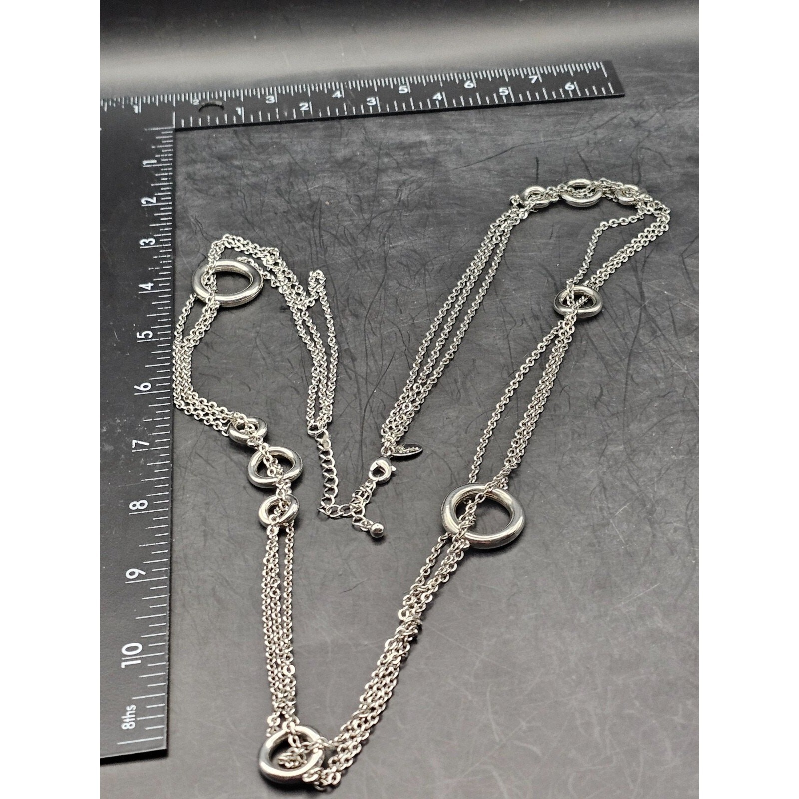 Lia Sophia Silver Tone Multi Chain Circle Western Boho Long Necklace 34 in