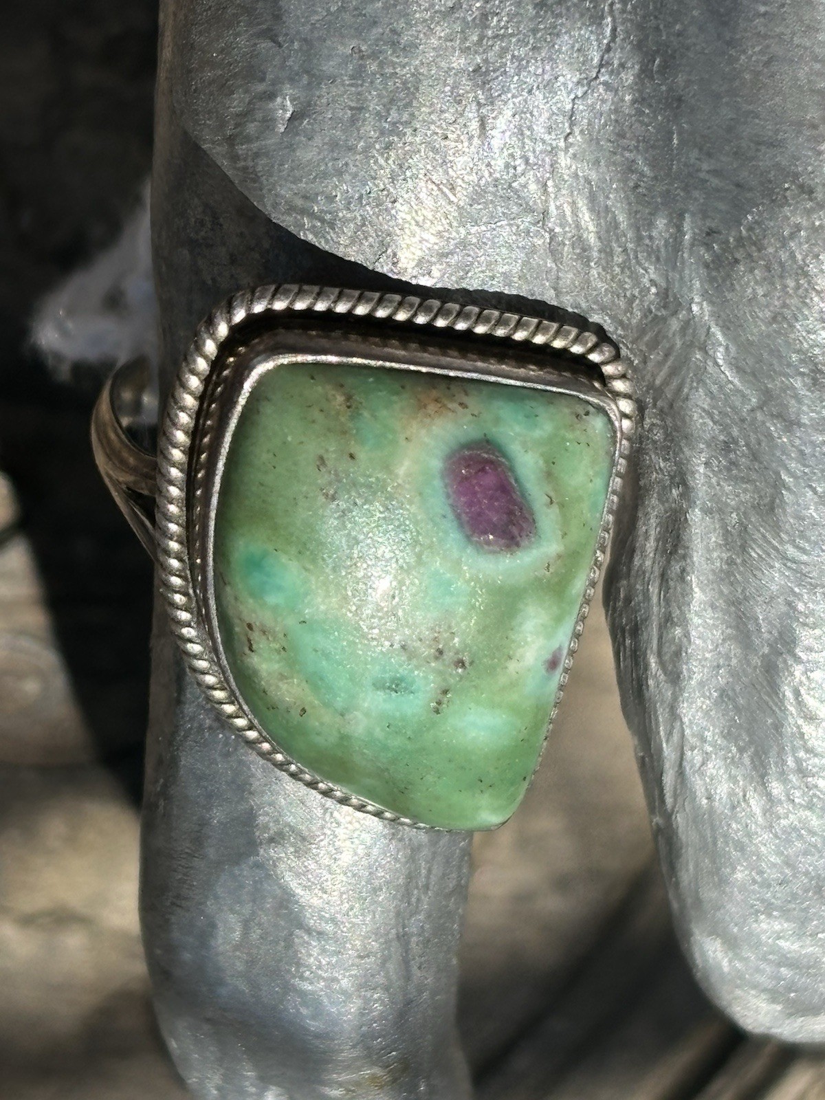 Handmade sterling silver Ruby in fuschite gemstone bezel set ring size 8