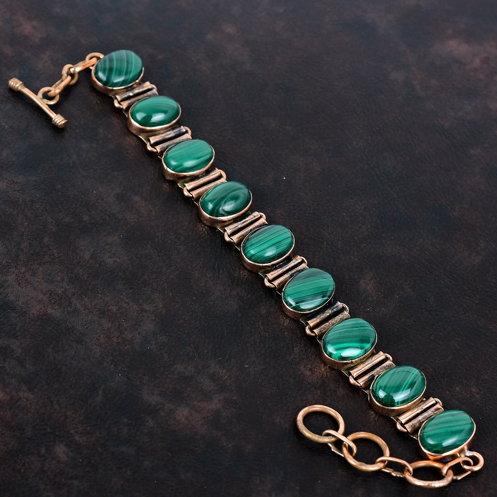 Womens day Sale Malachite Stone Anniversary Chain Bezel Bracelet Jewelry Copper