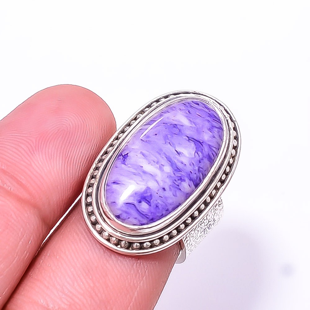 Purple Charoite Handmade 925 Sterling Silver Ring S.7 R934017825, Christmas Gift