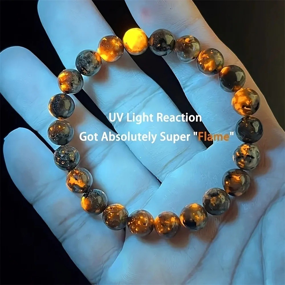 Natural Yooperlite UV Reactive Bracelet Adjustable Stretch 6mm Beads Gift