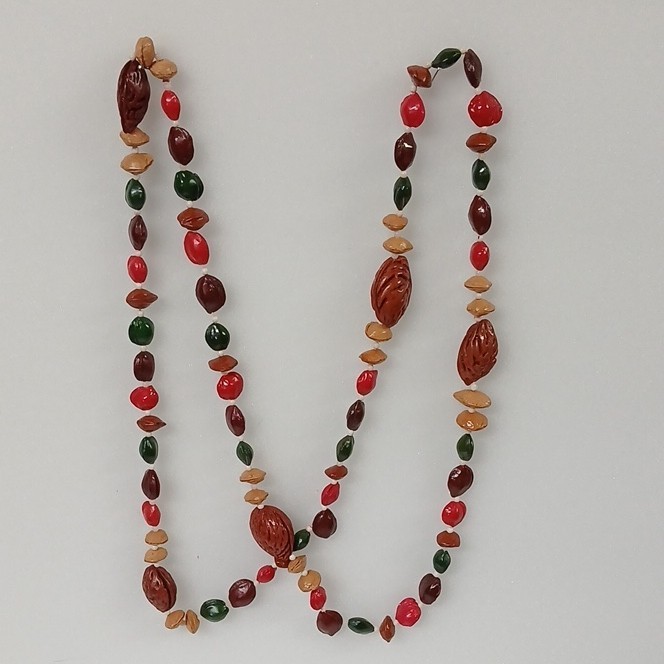 All Natural Seeds Necklace 23″ Strand Brown Red Green Laquared No Stone