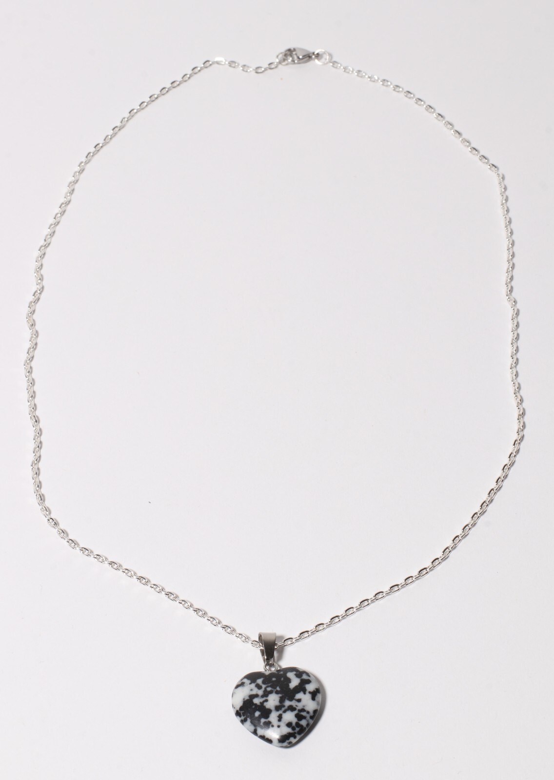 Cadena Corazon Piedra Natural Jaspe Dalmata Acero Inoxidable Chapada En Plata