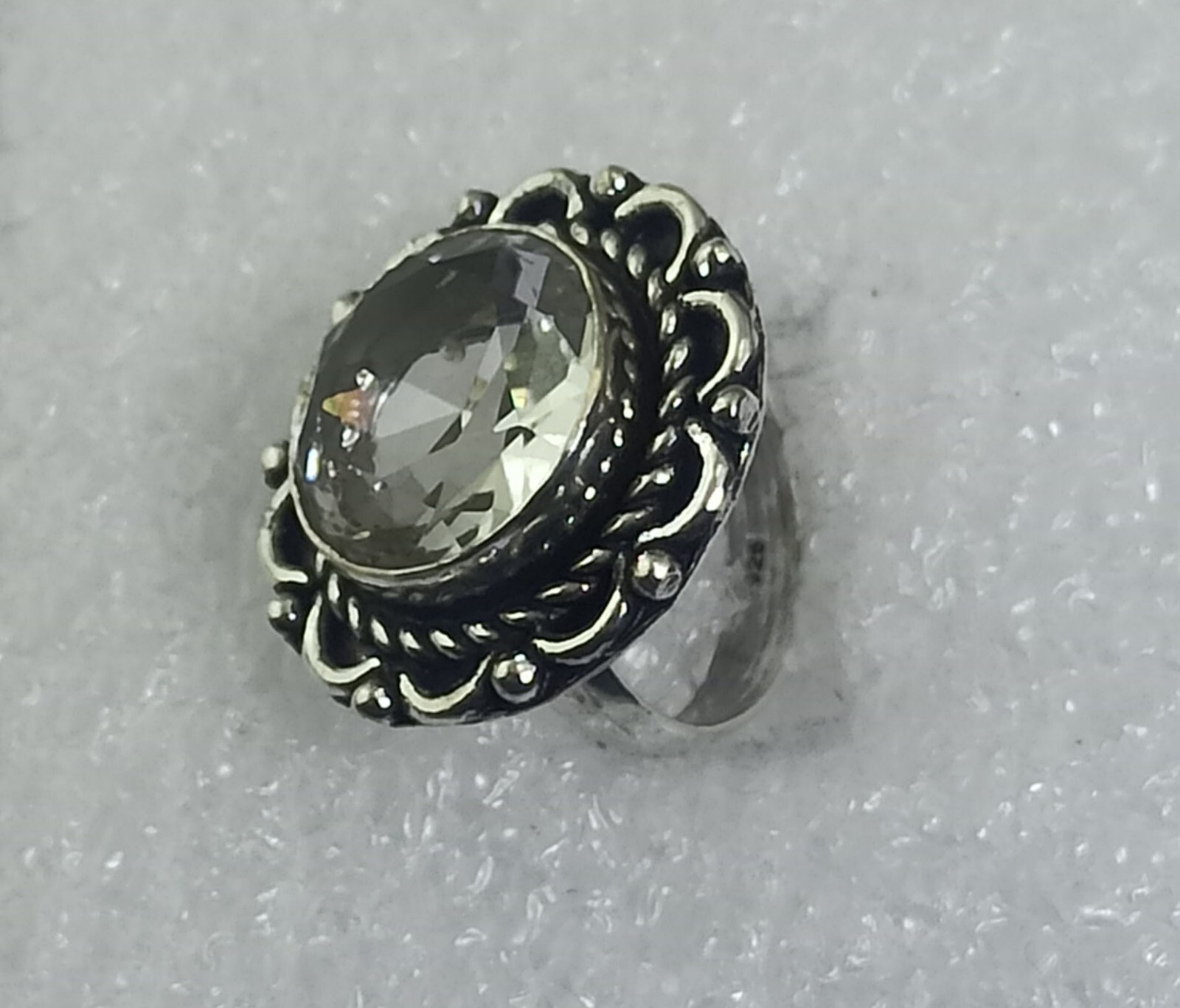 Hydro Crystal Round Shape Gemstone Handmade Ring jewelry Size 5.5 Inches