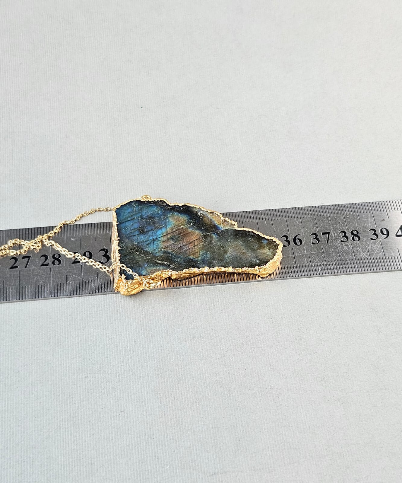 Baroni Designs Large Labradorite Pendant .925 Silver Gold Plated Necklace 19″
