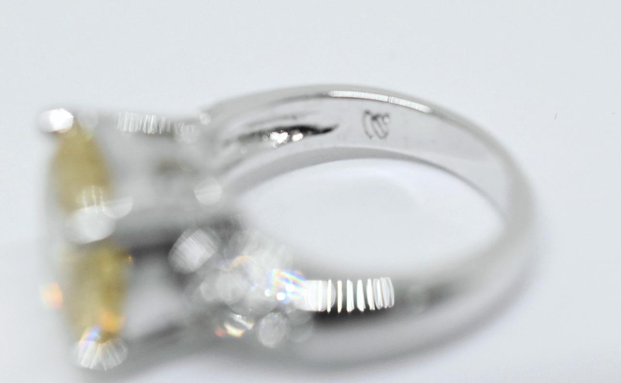 Ladies Designer Signed NWOT Yellow & Clear Crystal Stainless Steel Cocktail Ring