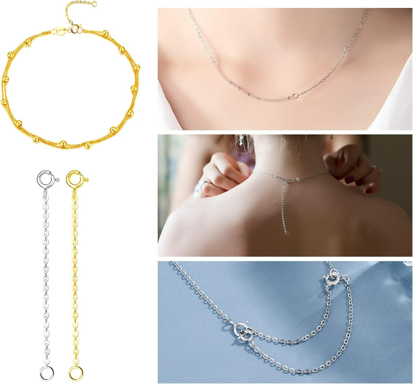 3 Pcs 925 Sterling Silver Necklace Extender, Durable Chain Extenders, Necklac…