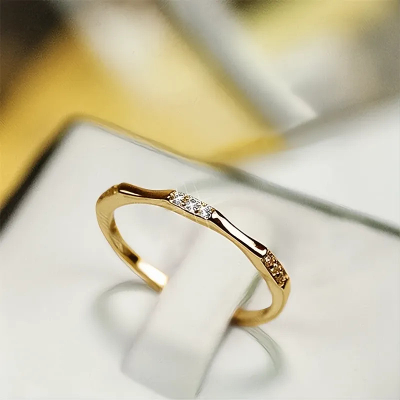 Minimalist Wedding Rings for Women Thin Band Cubic Zirconia Brass Stylish Party