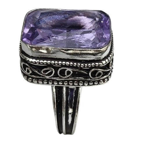 Amethyst Hydro Gemstone Antique Silver Plated Ring US Size-8.5 A 1352