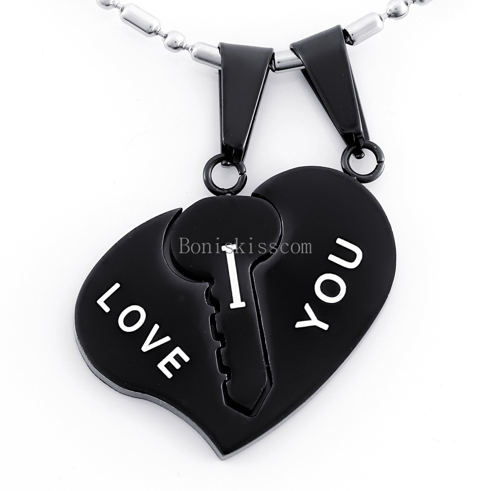 Stainless Steel Couples Key to Heart Pendants “I Love You” Love Necklace 1 Pair