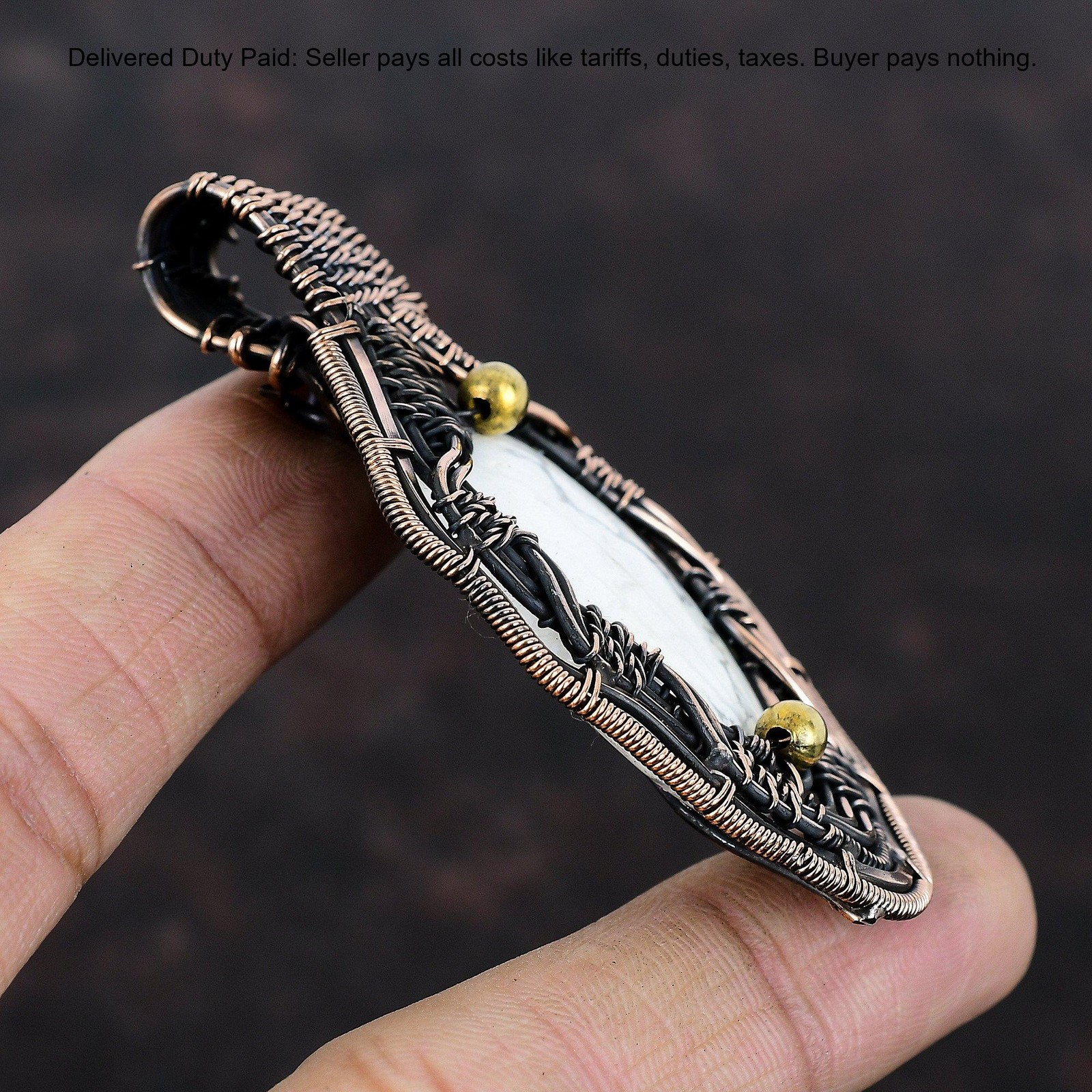 Oval Howlite Stone Mother’s Day Wife Boho Crown Chakra Pendant Jewelry Copper