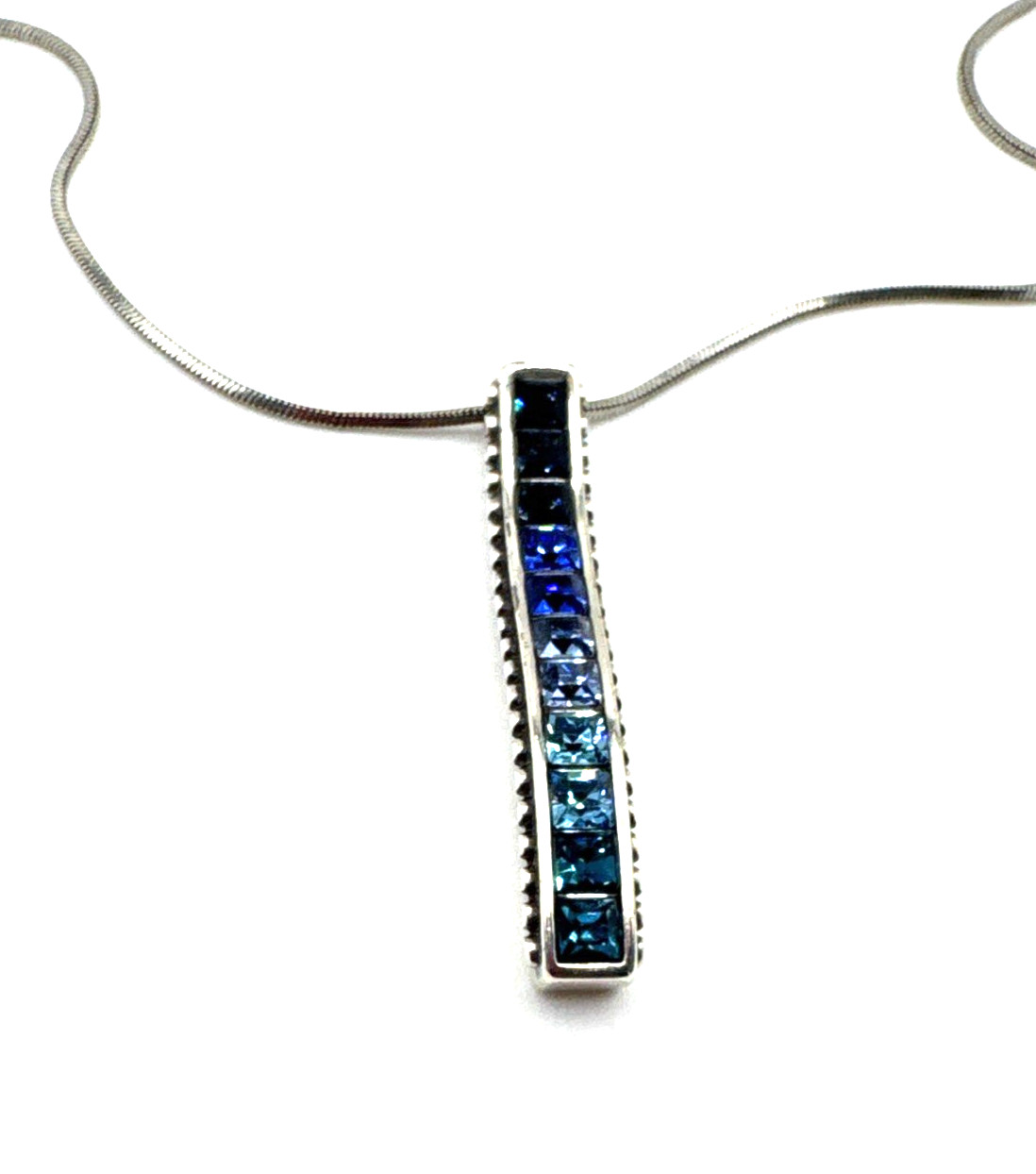 Brighton Spectrum Blue Ombre Crystals Rectangle Bar Silver Necklace 18″