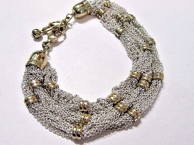 SHIMMERY SILVER TONE MULTISTRAND FASHION BRACELET CONTEMPORARY SHIMMERY