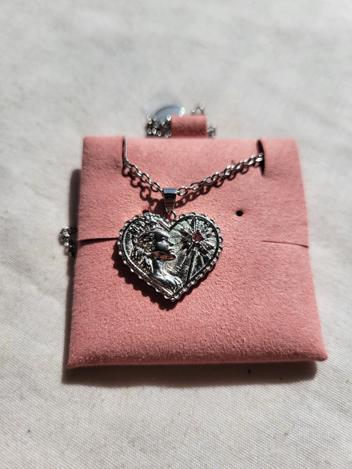WICKED Oufer Glinda Necklace Universal Studios Silvertone with Pink Stone