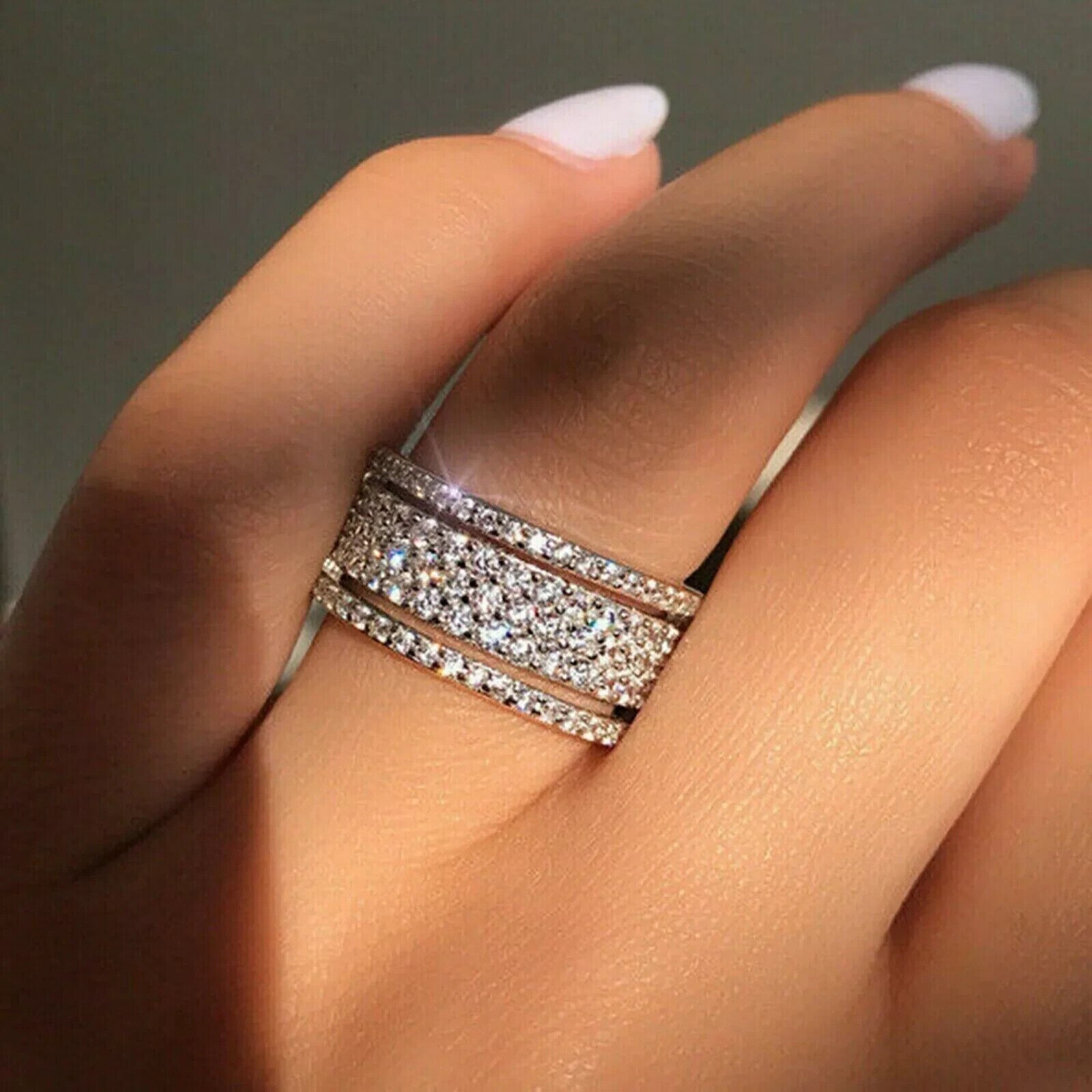 Round Simulated Diamond Women’s Stunning Wedding Band Ring 14K White Gold Plated