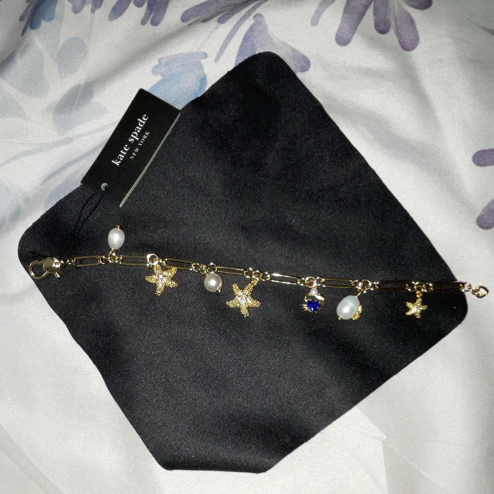 kate spade new york Gold Tone Paperclip Chain Star Charm Baroque Pearl Bracelet