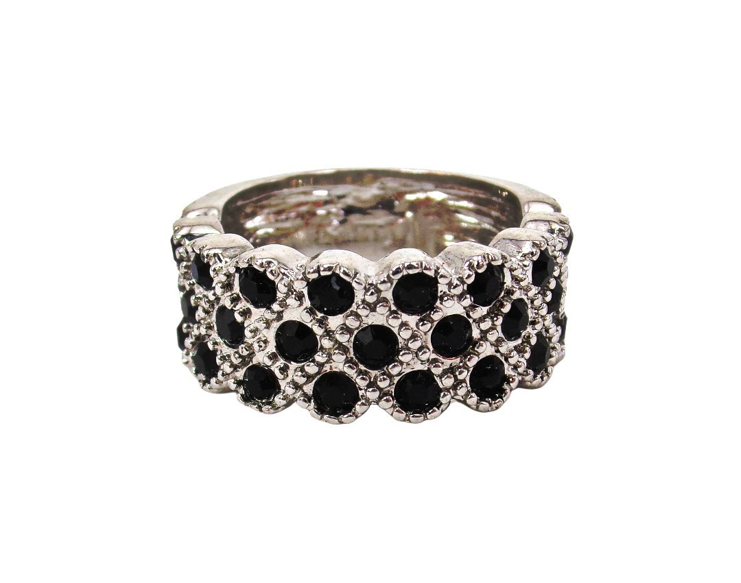 Black crystal band ring with small round crystals thick wide 9mm band Size 7 New