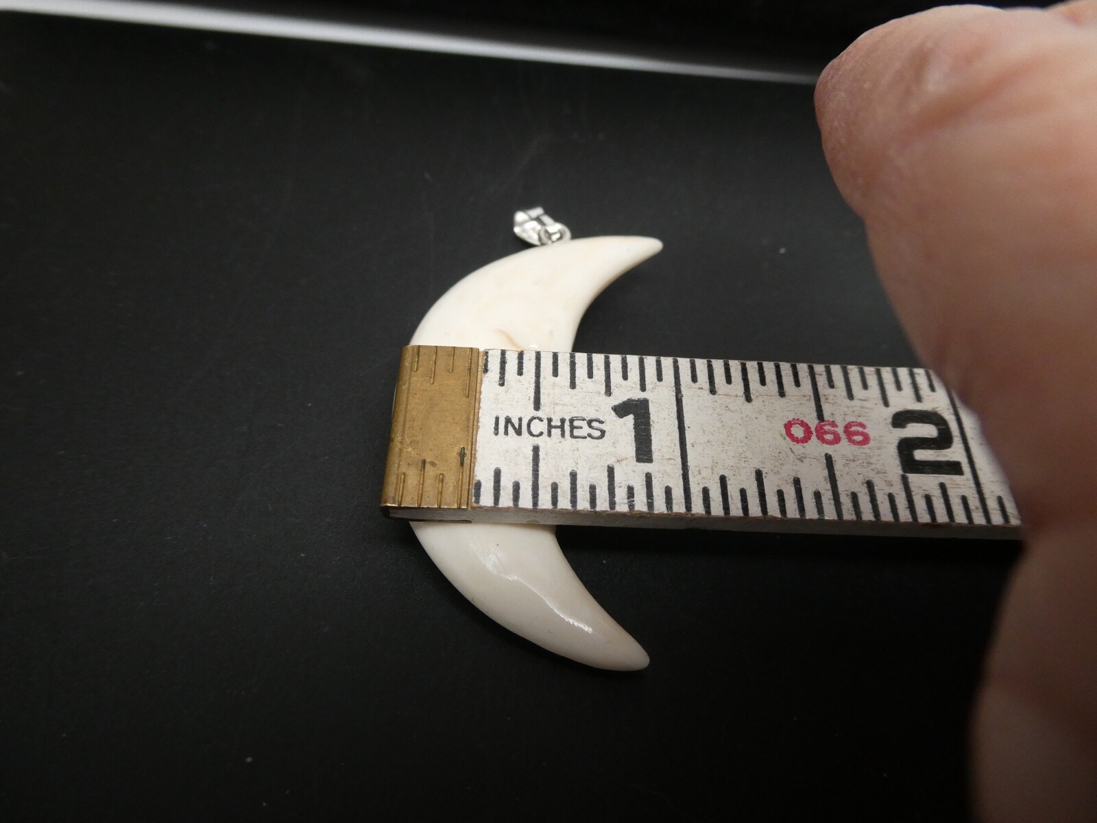 Crescent Half MOON Double Sided Face Carved Water Buffalo Bone Pendant Necklace