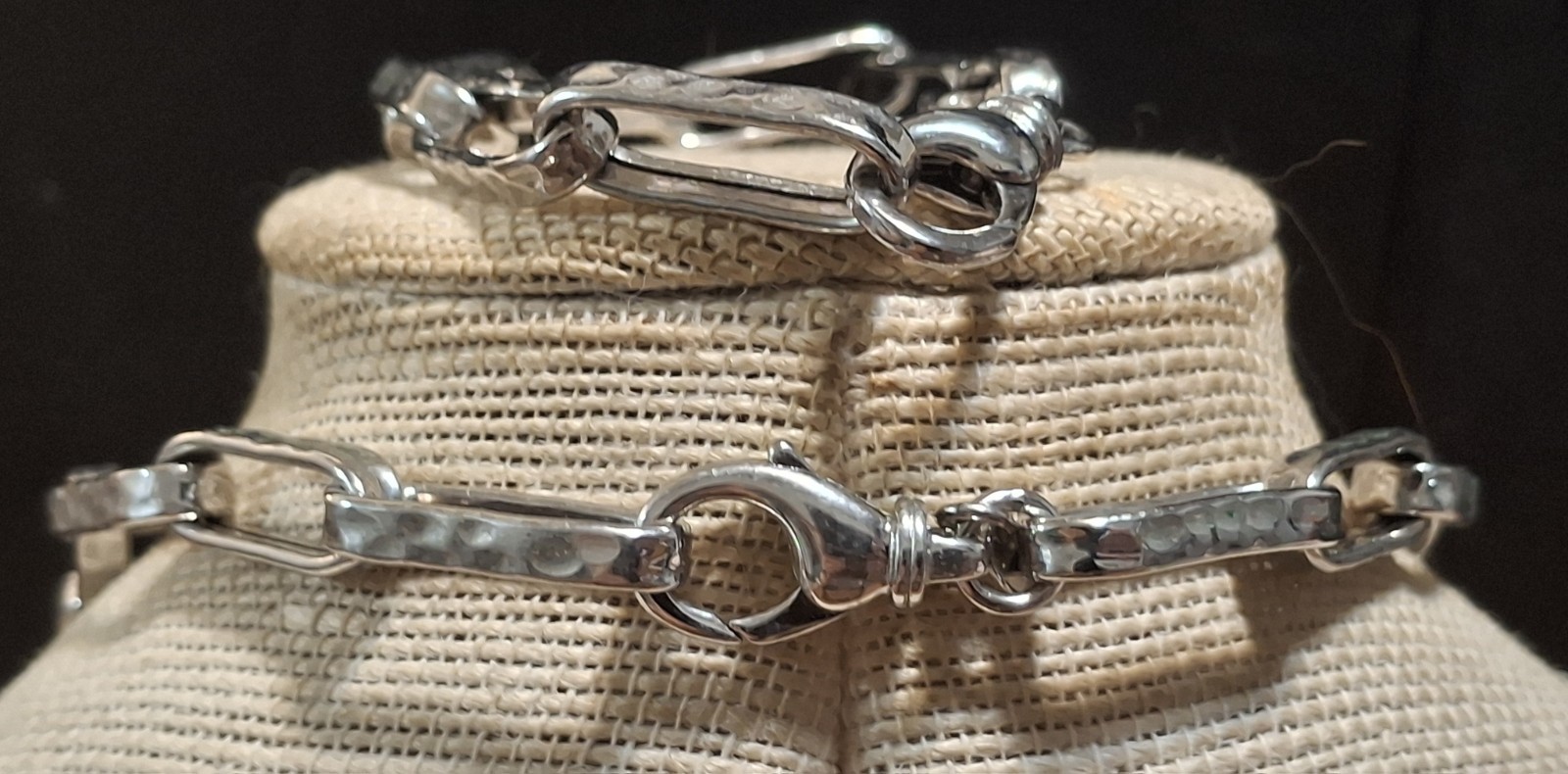 Italian Hammered Paperclip Link Necklace Bracelet Set Silver Tone 24” 8.25”