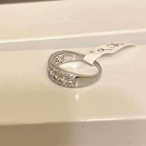 Size 9.25 Half Eternity Band Ring Silver Tone Diamond CZ No Mark