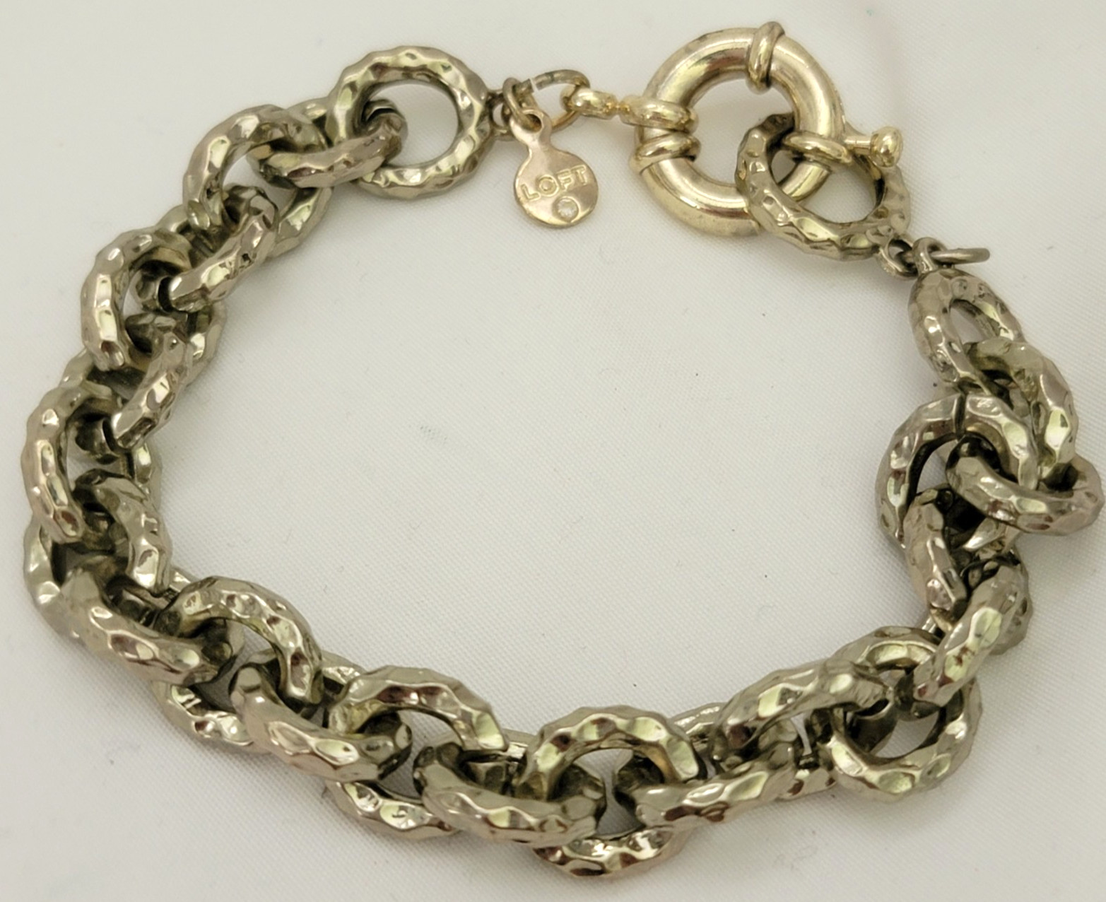 LOFT Hammered Round Rolo Chain Faint Gold Tone Bracelet 7.5″ L