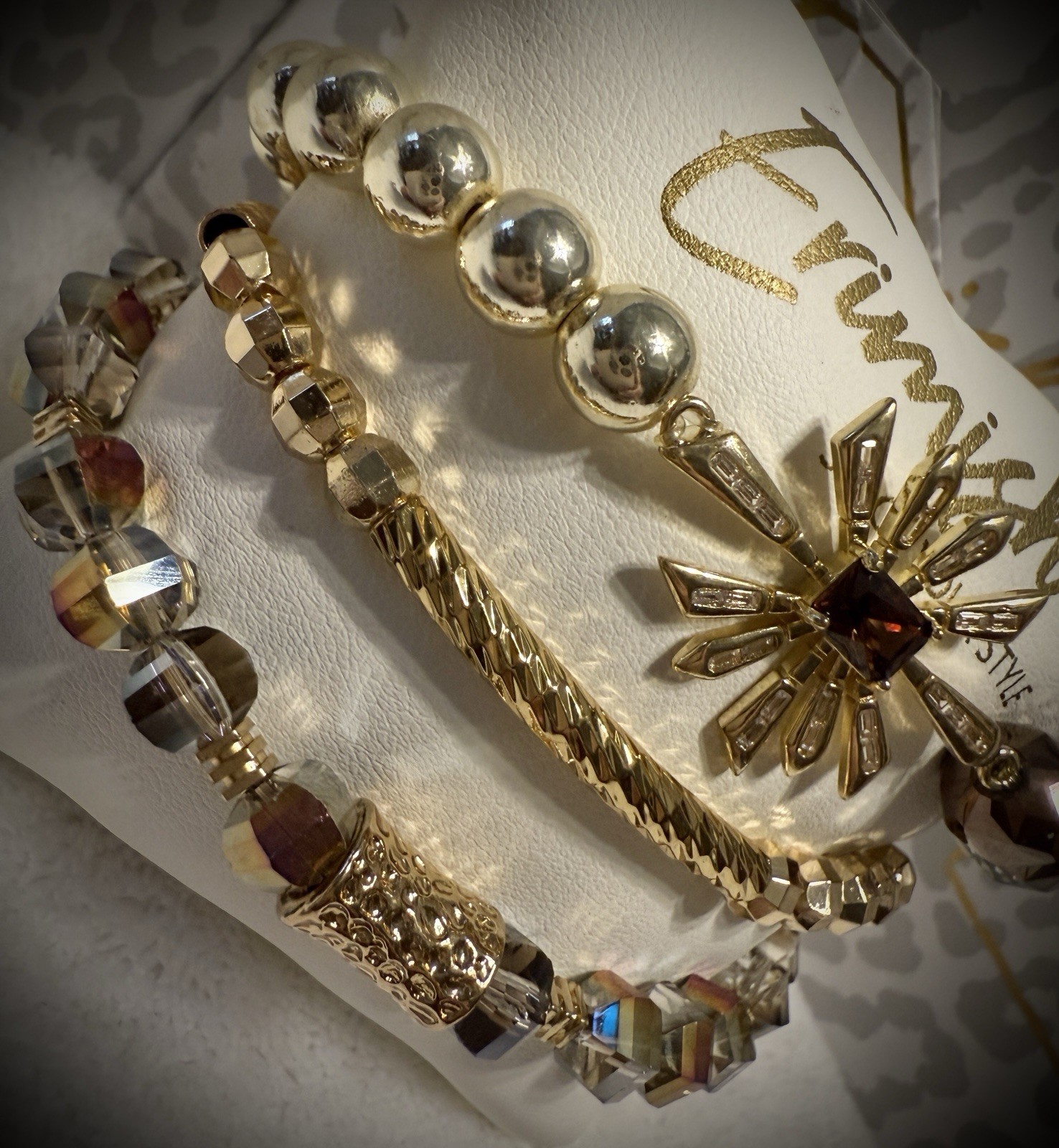 New ERIMISH Bracelets – 3 pc stack – Brown & Gold CHRISTMAS Extended or Regular