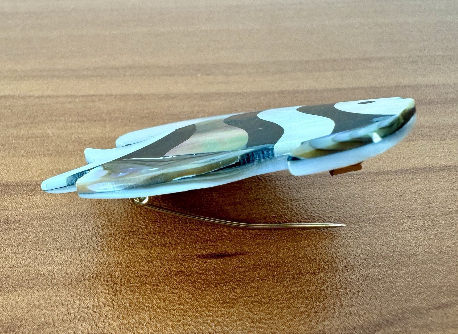 Vtg Brooch Pin FISH Mother of Pearl Abalone Inlay Handmade Read Description