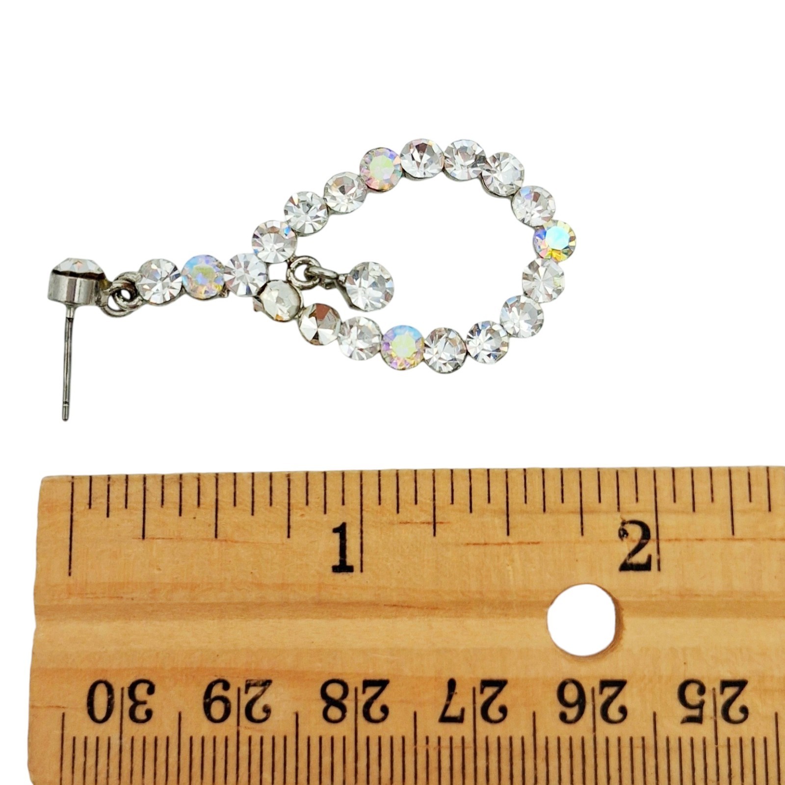Clear and AB Rhinestone Teardrop Hoop Dangle Earrings 2″ Silver Tone Post Back
