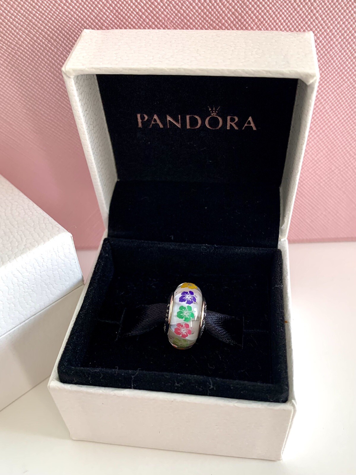 AUTH PANDORA HAWAII Lei White MURANO EXCLUSIVE S925 ALE CHARM BEAD W/Box RETIRED
