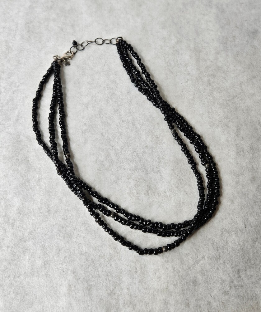 Silpada 925 Sterling Silver & Black Bead 3 Strand Necklace Chain 17 inches