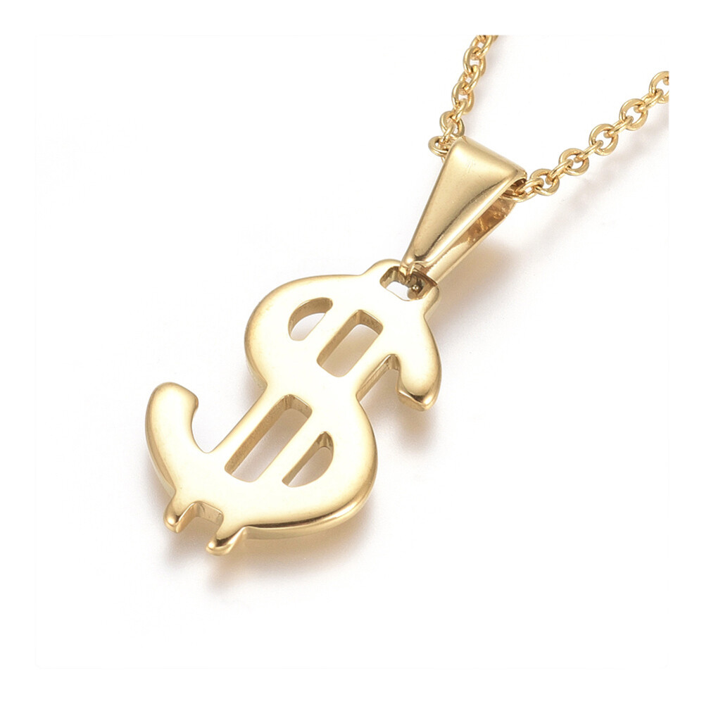Stainless Steel Pendant Necklace Chain Lobster Dollar Sign Gold 17.5″ 1.5mm A234