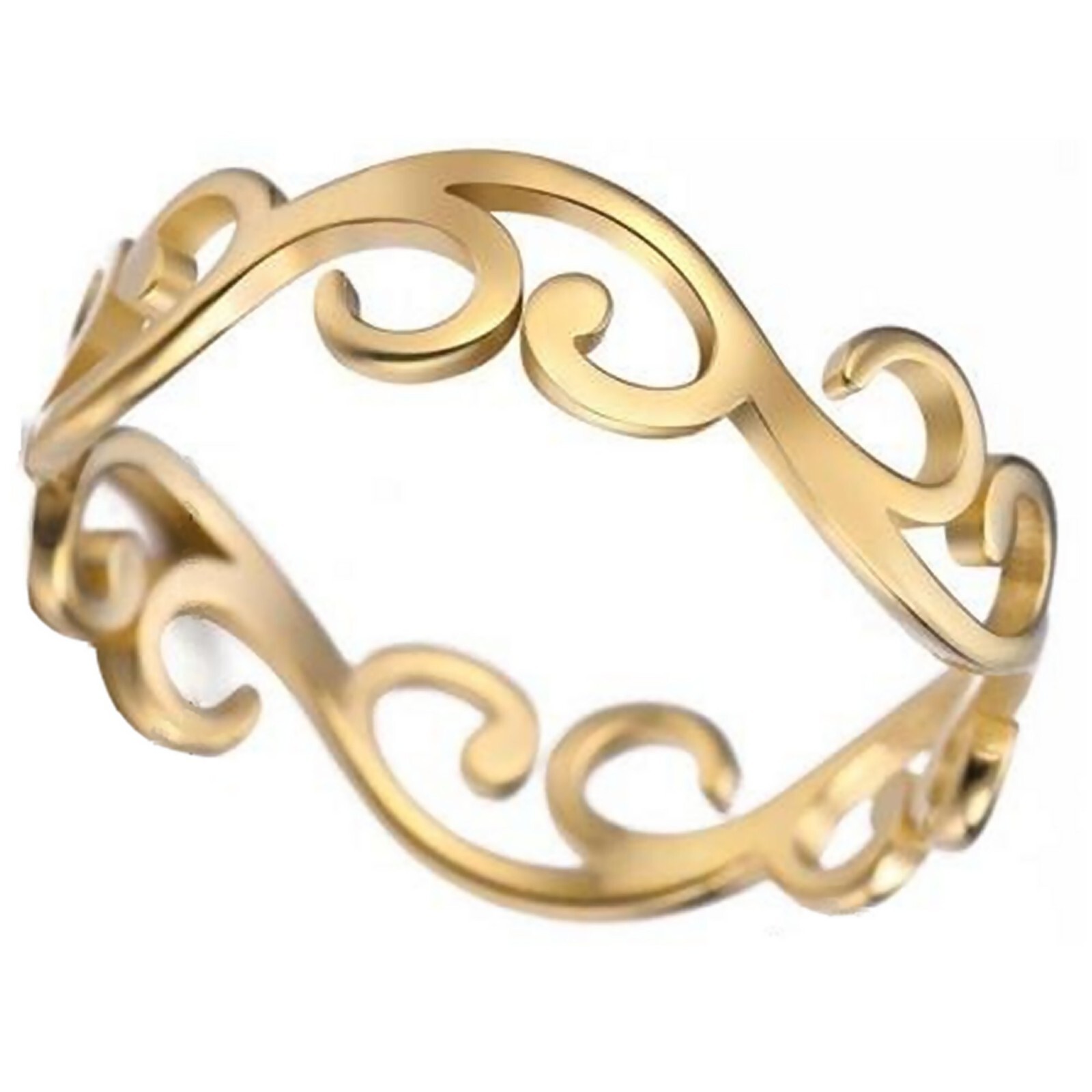 Boho Art Nouveau Ring Gold PVD Plated Stainless Steel Filigree Bohemian Band
