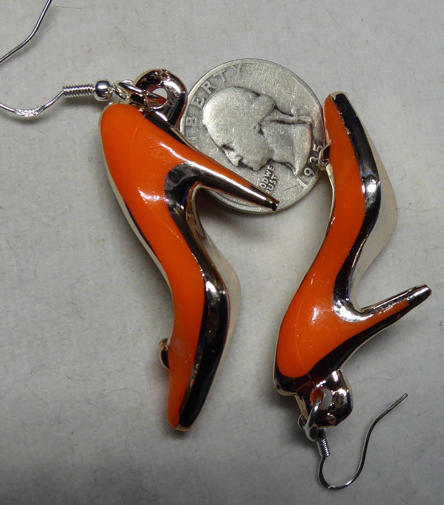 Unique Orange 925 EARRINGS HIGH HEEL SHOES STILETTO Halloween Nora Winn