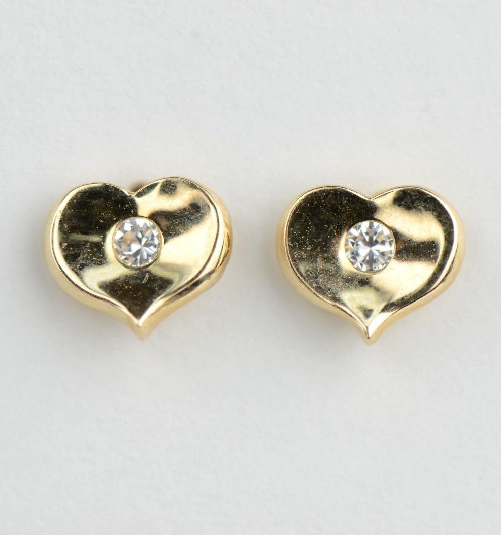 14K White or Yellow Gold Heart Shape CZ Stud Earrings