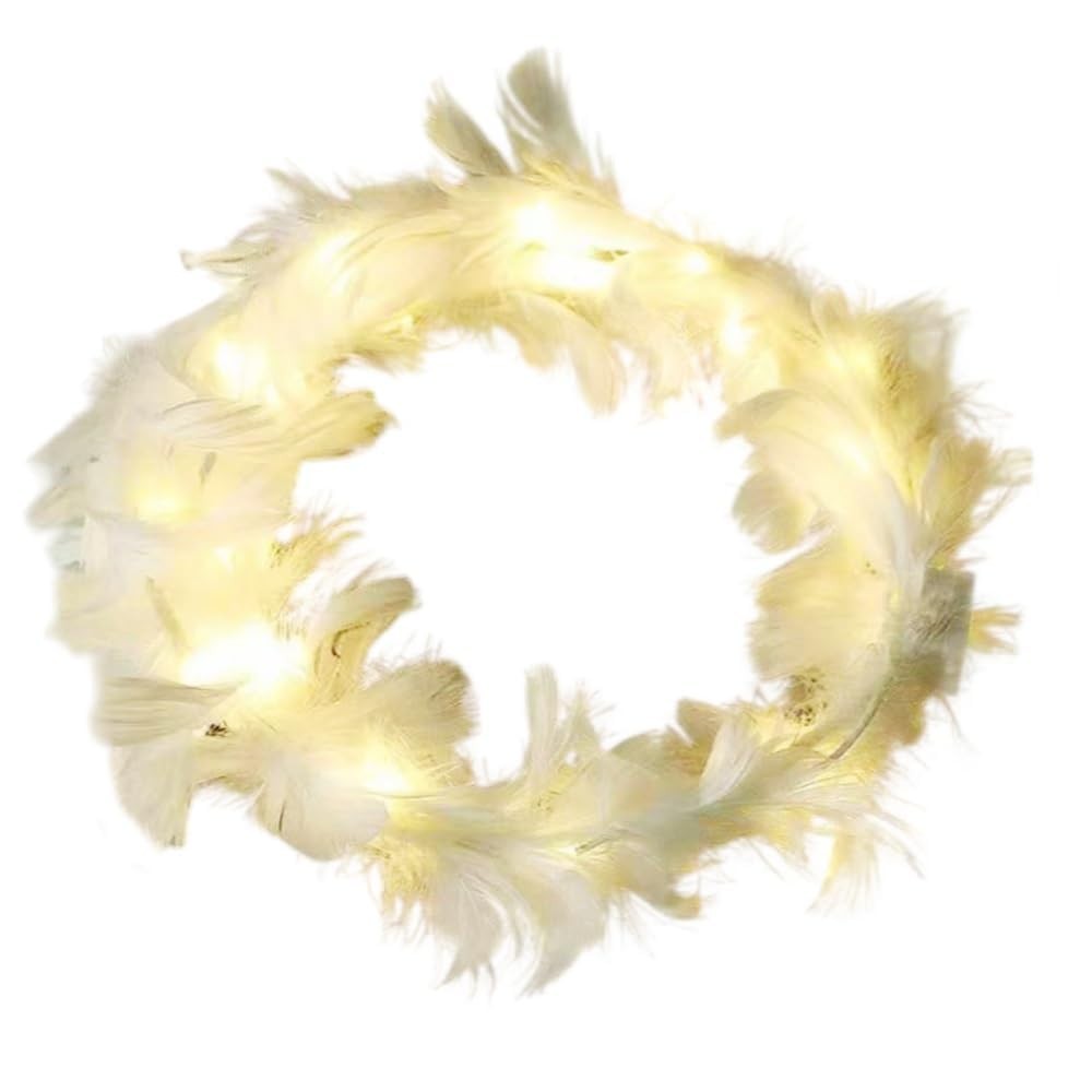 LED Feather Wreath Crown Headband Light-Up Angel 19.5cm/7.67 inch, Warm White