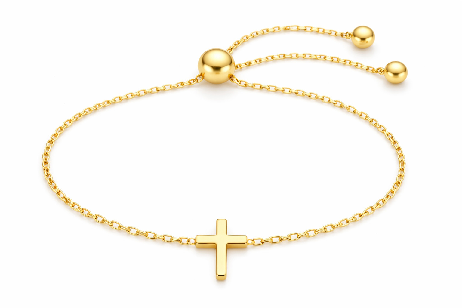 Gold Tone Cross Bracelet Adjustable 9 Inch Christian Religious Womens Jewelry