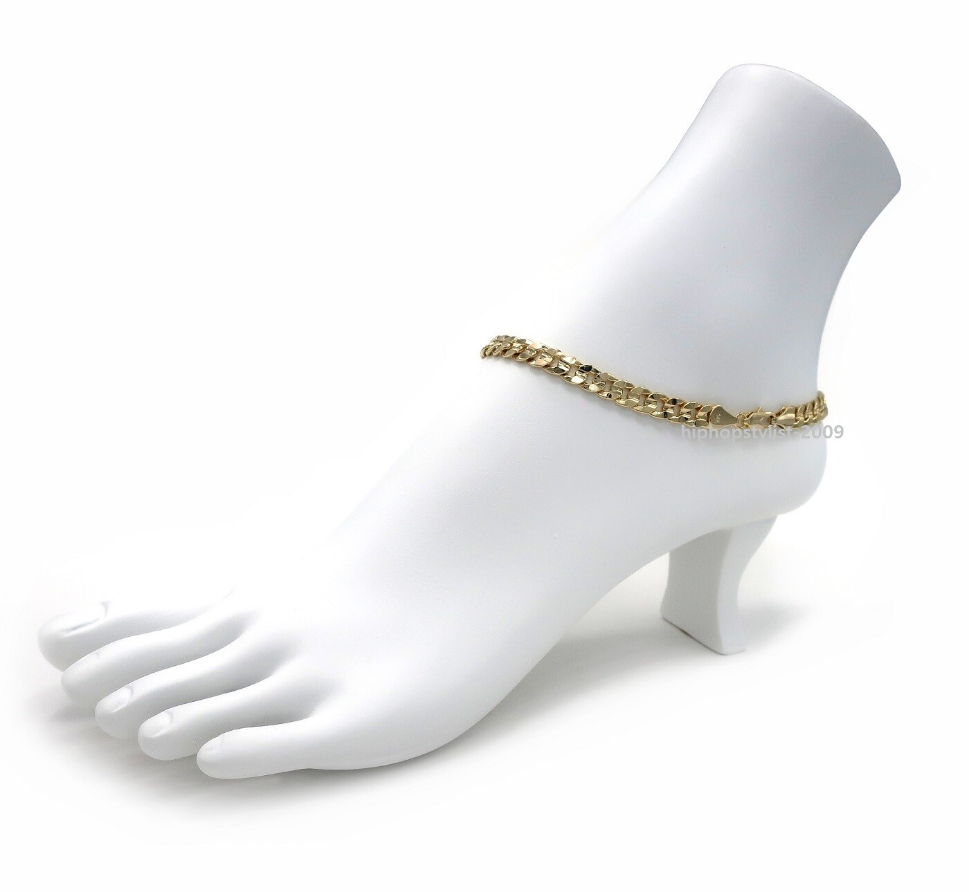 6mm CUBAN CURB LINK CHAIN ANKLET ANKLE BRACELET 14K ITALY GOLD PLATED