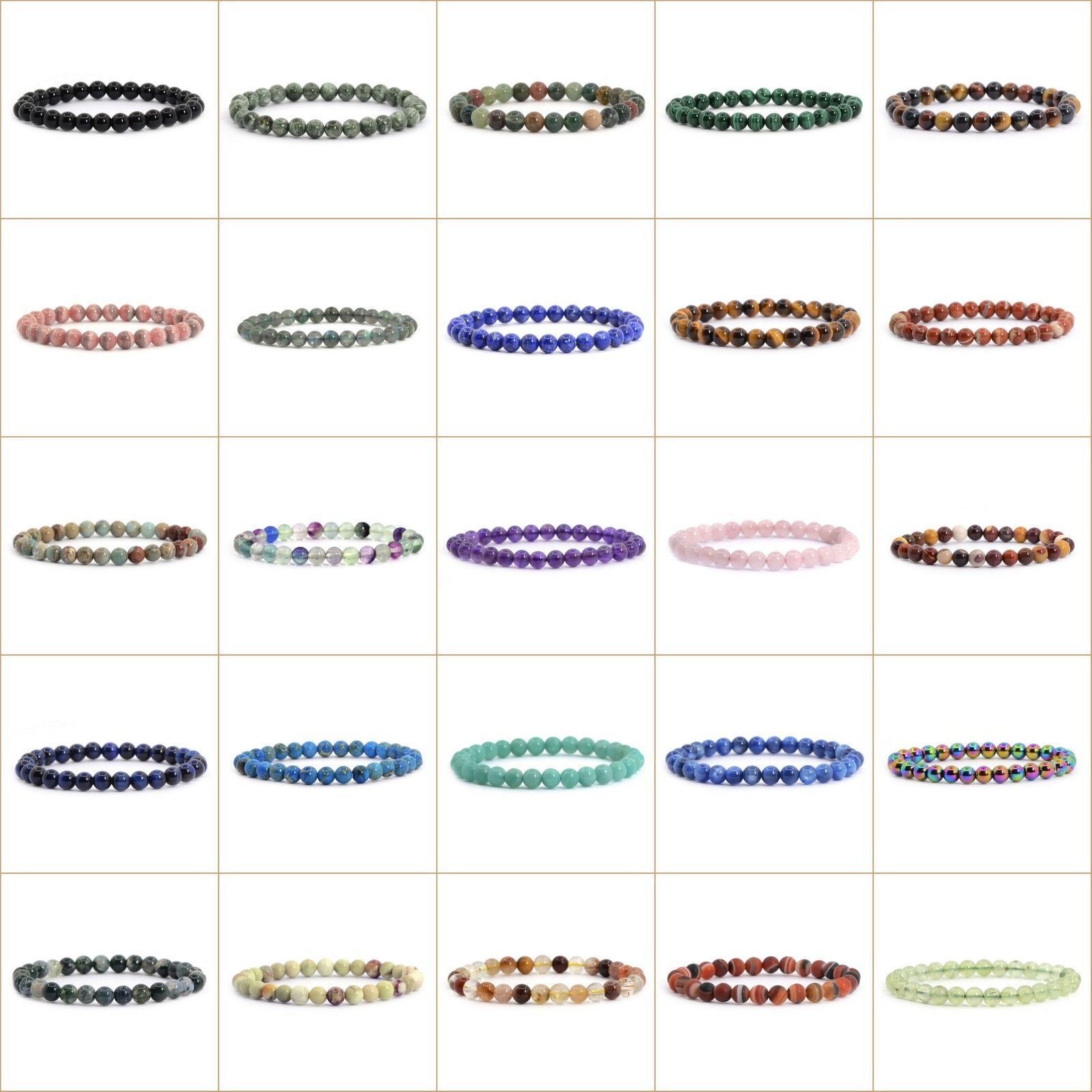 6mm Fashion round gemstone beads stretchable bracelet 6.5″