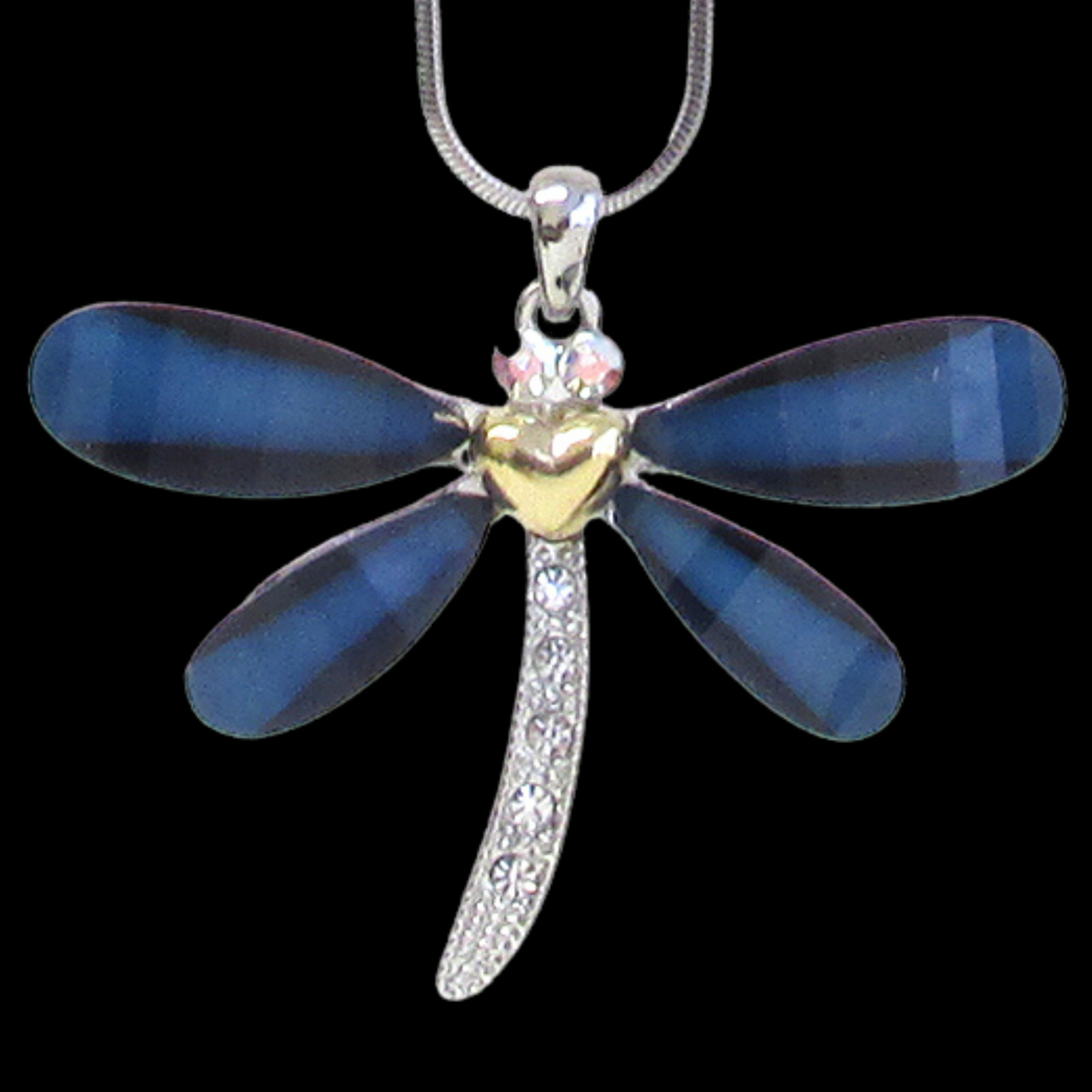 Blue Crystal Dragonfly Pendant Necklace White Gold