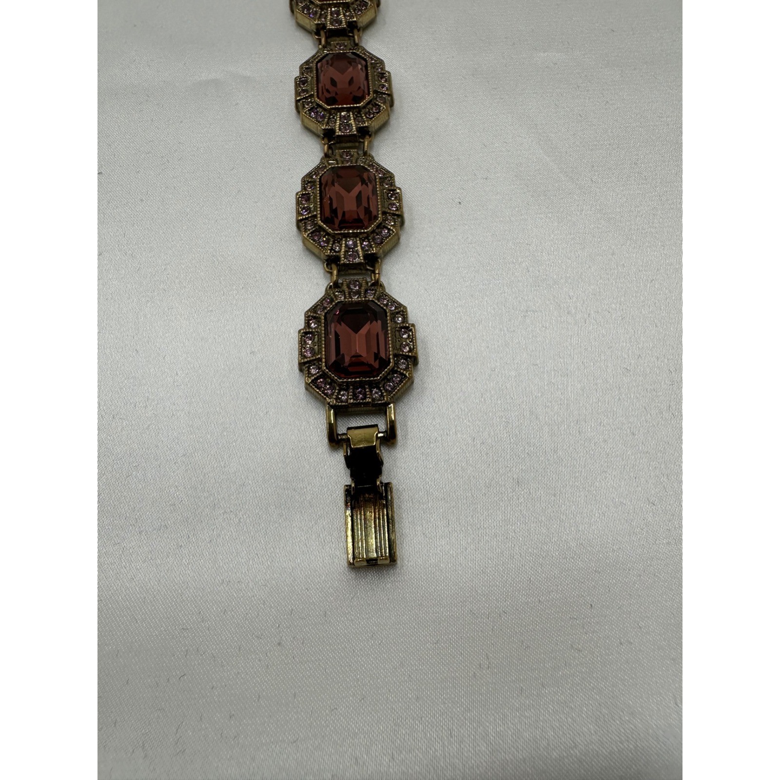 Heidi Daus Art Deco Crystal Link Bracelet Bronze Tone Mauve Smoky Mauve Octagon