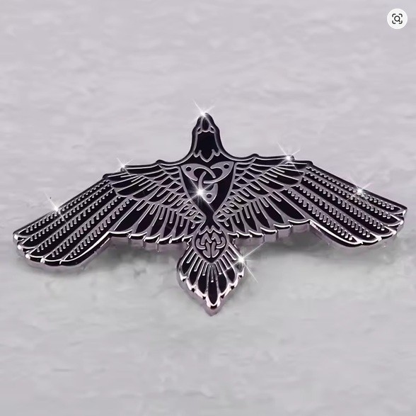 Flying Bird Celtic Knot Enamel Pin Viking Raven Badge Black Silver 4×2.5cm