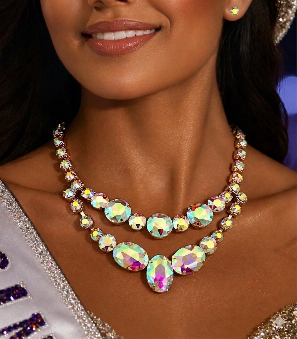 Classy Aurora Borealis Crystals Elegant Basic Evening Necklace Earrings Set