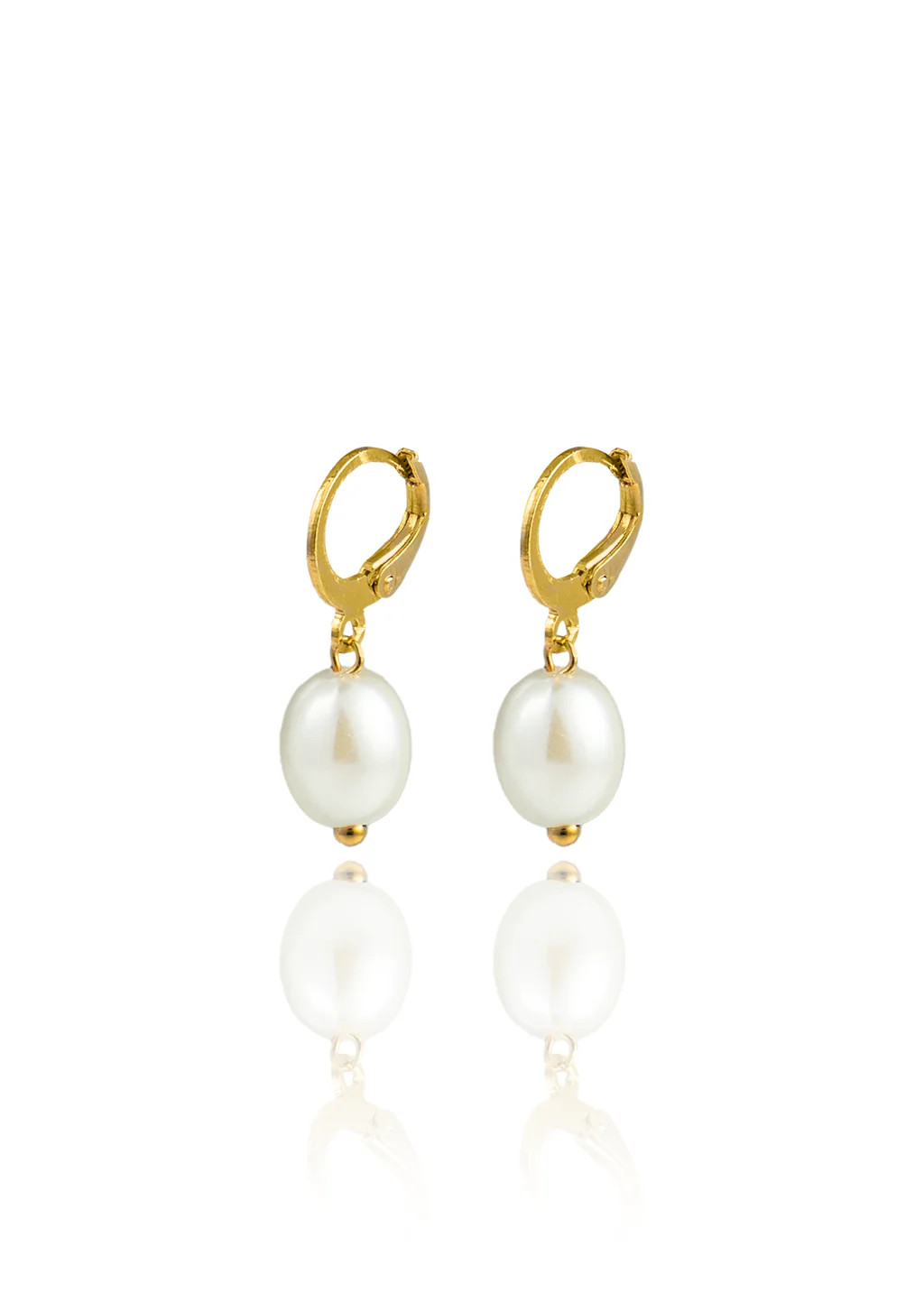Oval Synthetic Pearl Lever Back Earrings (K179A)