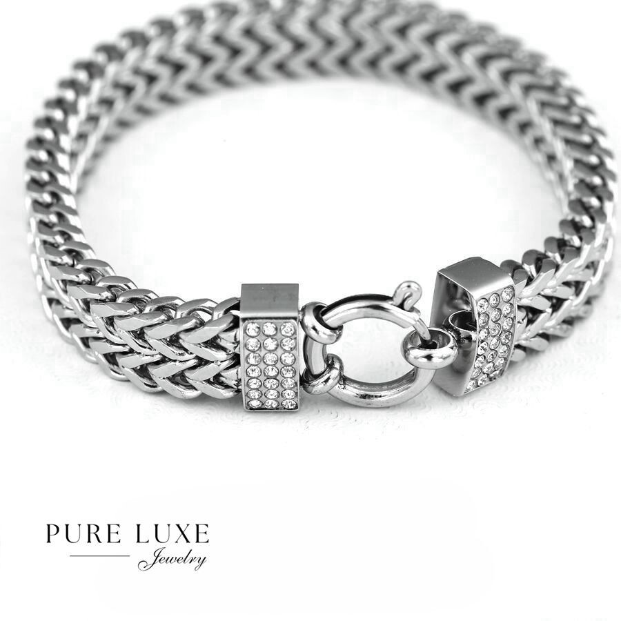 Women’s 7.5″ Silver,Stainless Steel 8mm CZ Franco Bracelet + Box