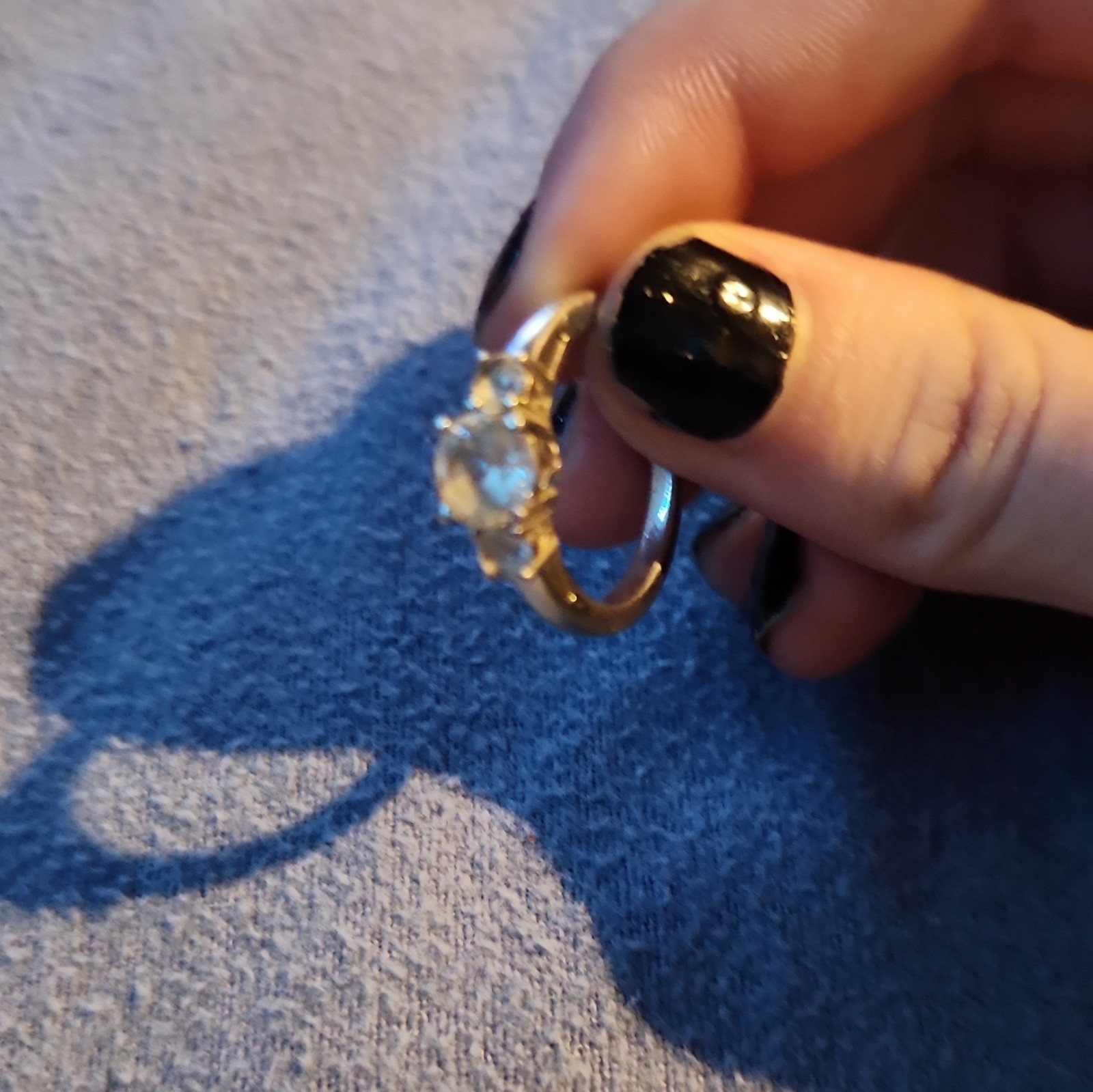 Silver-Tone Metal Band Ring Size 7 with 3 Round White/Clear Stones