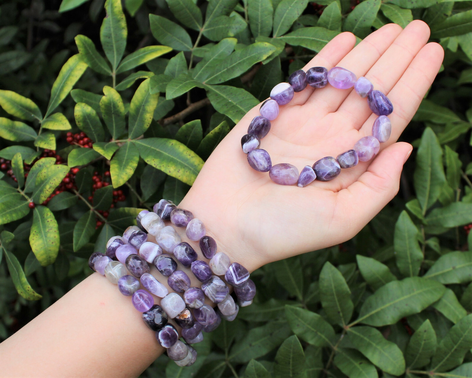 Amethyst Tumbled Gemstone Bracelet 6-8 mm stones (Stretchy, Amethyst Crystals)