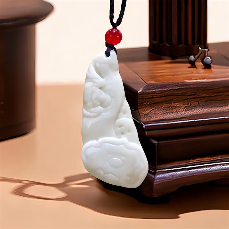 Natural White Real Jade Bat Pendant Necklace Vintage Talismans Carved Jewelry
