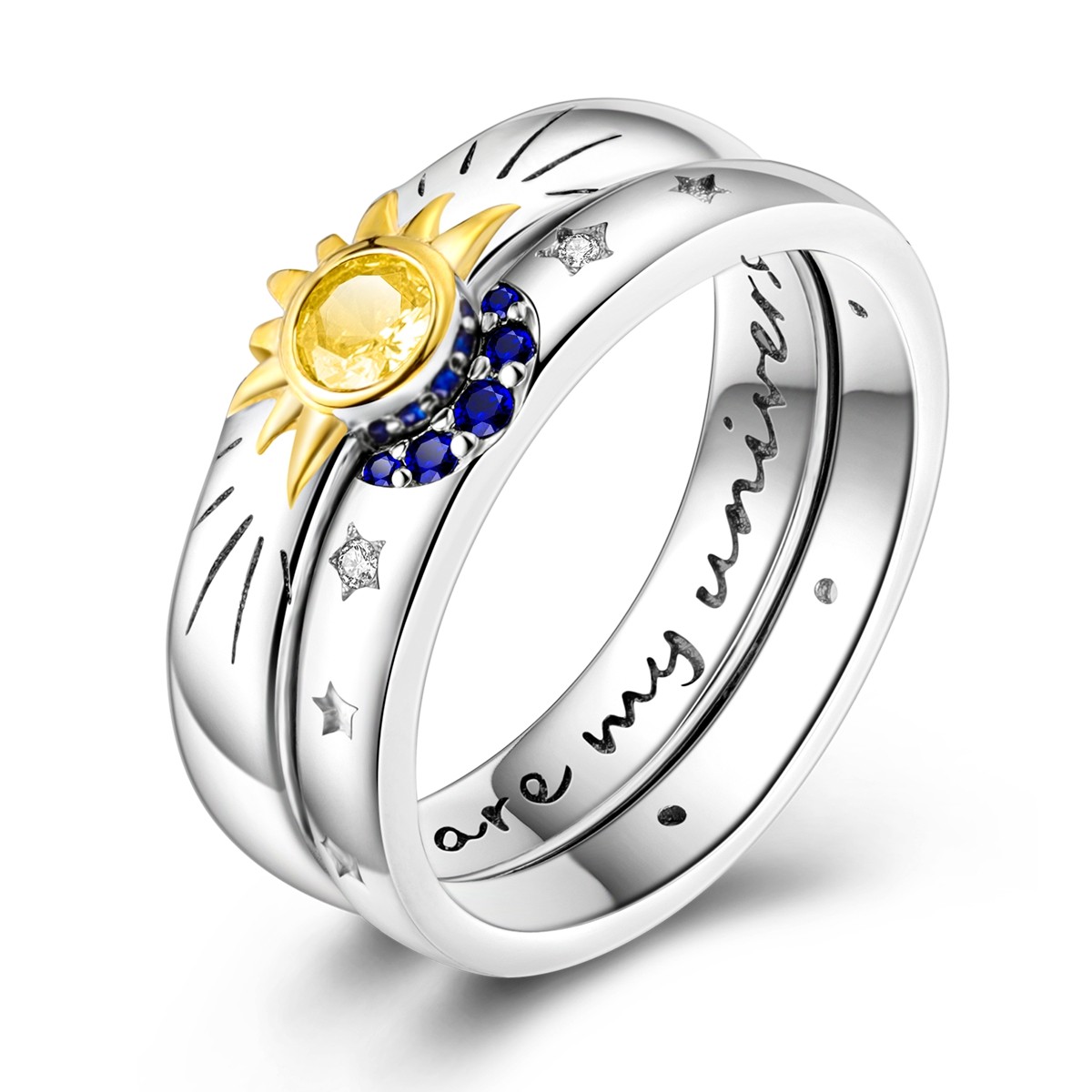 LAZA Original 925 Sterling Silver Ring Moon Sun Stars AAA CZ for Women Jewelry