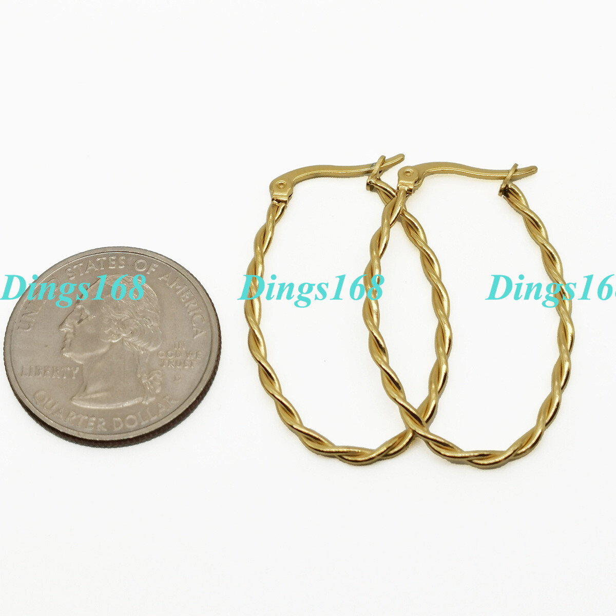 18K Gold Filled Medium-Size Light-Weight Twisted Wire Oval Hoop Earrings T120